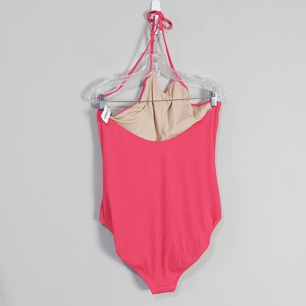 Old Navy Halter Neck Tie One Piece Swimsuit XL Textured Pink Lined Beach Wear - Picture 2 of 8
